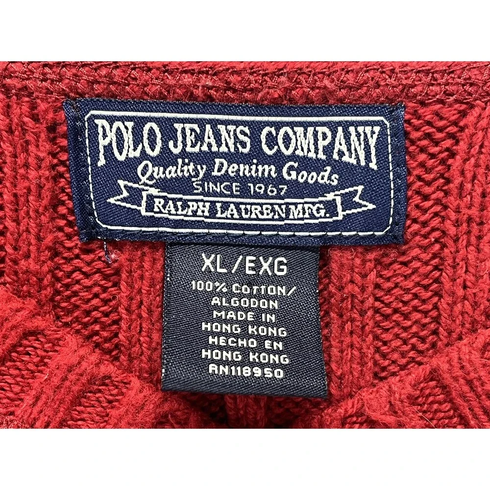 Vintage Polo Jeans Company Ribbed Sweater Sz XLarge GUC 90's Red Mens Y2K Knit